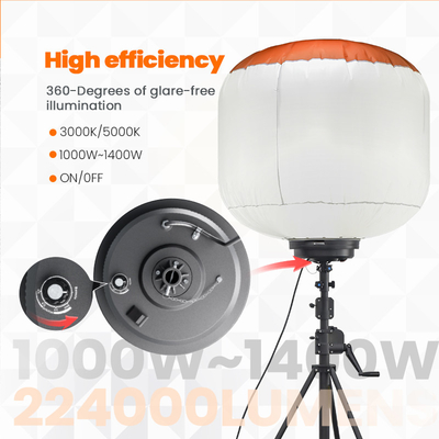 1000W Construcción sitio de trabajo LED inflado 360 grados Luz de globo IP65 de alta luminosidad