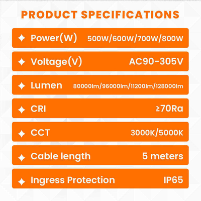 Luz de globo LED de 500W IP65 50000Hrs 160lm/W AC90-305V